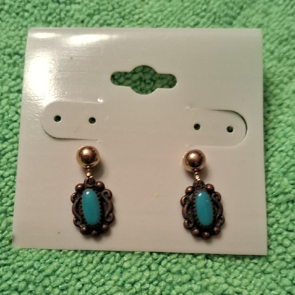 Copper & Turquoise,Teardrop Earrings for Pierced Ears 💙🦋💙😪